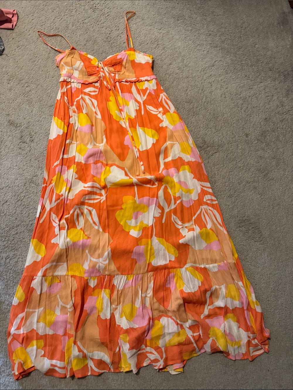 Orange Floral Maxi Sundress with Yellow & Pink Accents